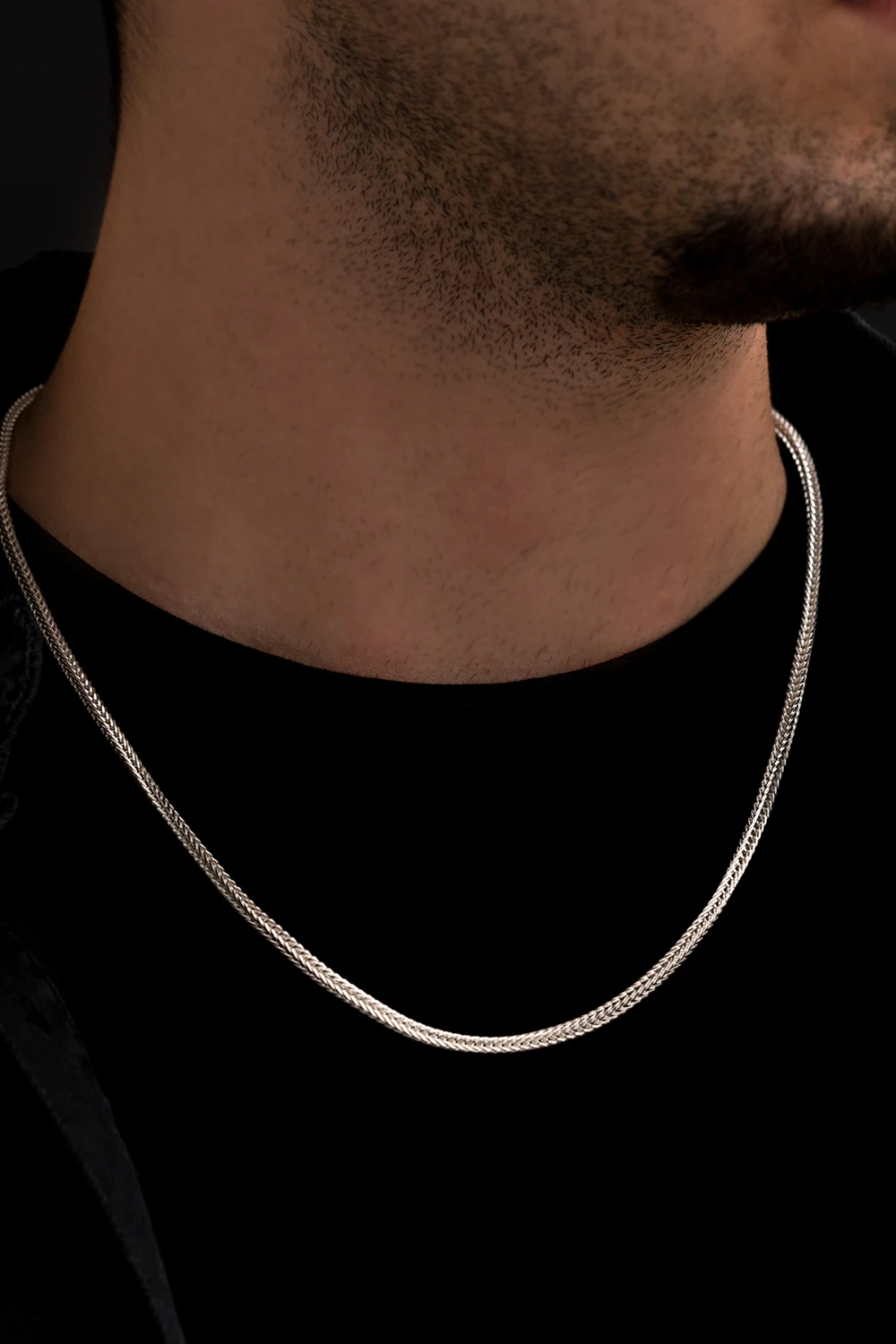 Erkek Kolye-Gümüş Beyaz Tilki Kuyruğu Model Kolye