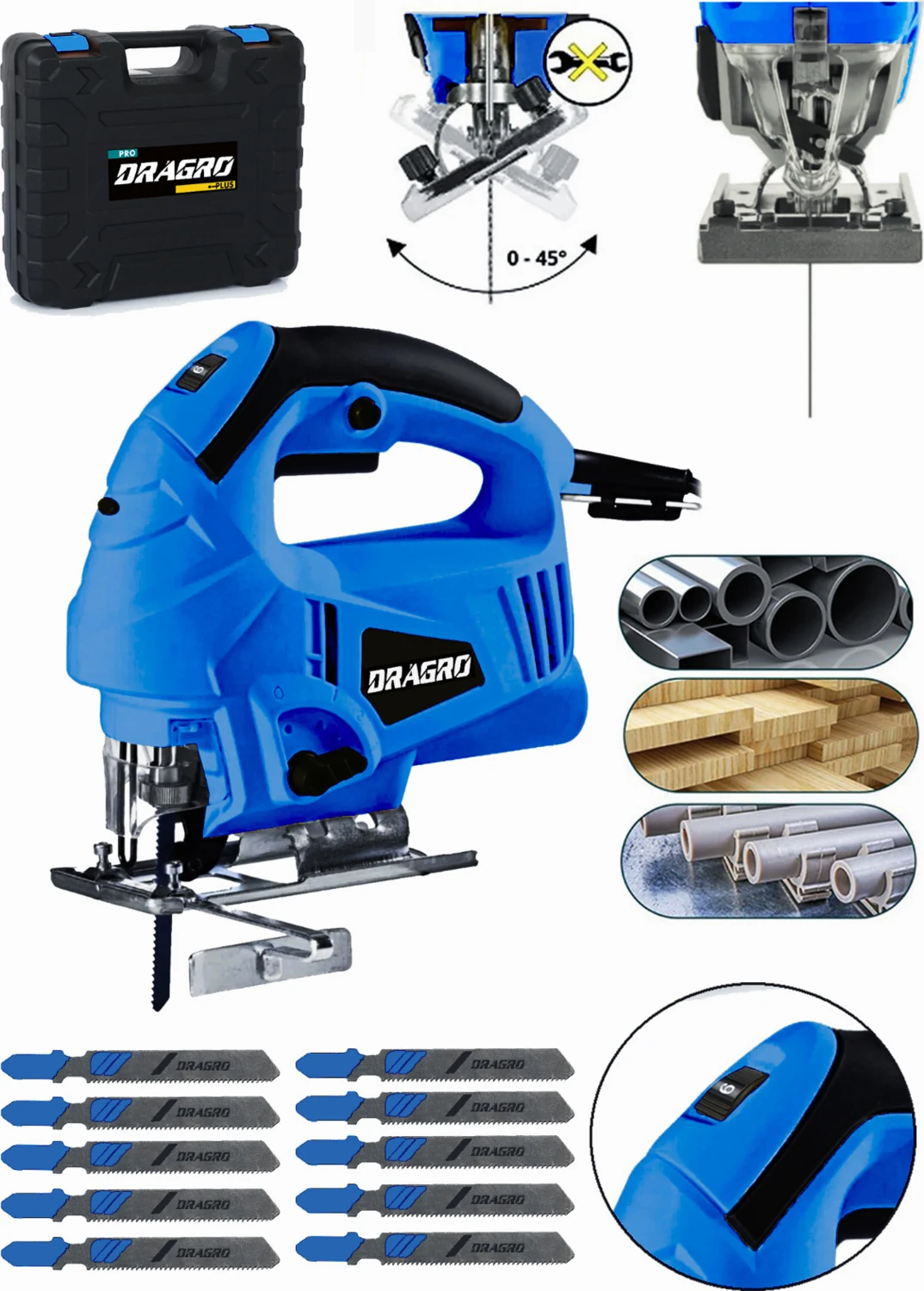 Germany Technology 4000 Watt Lazerli Profesyonel Devir Ayarlı Dekupaj Testere Çantalı 10 Uçlu