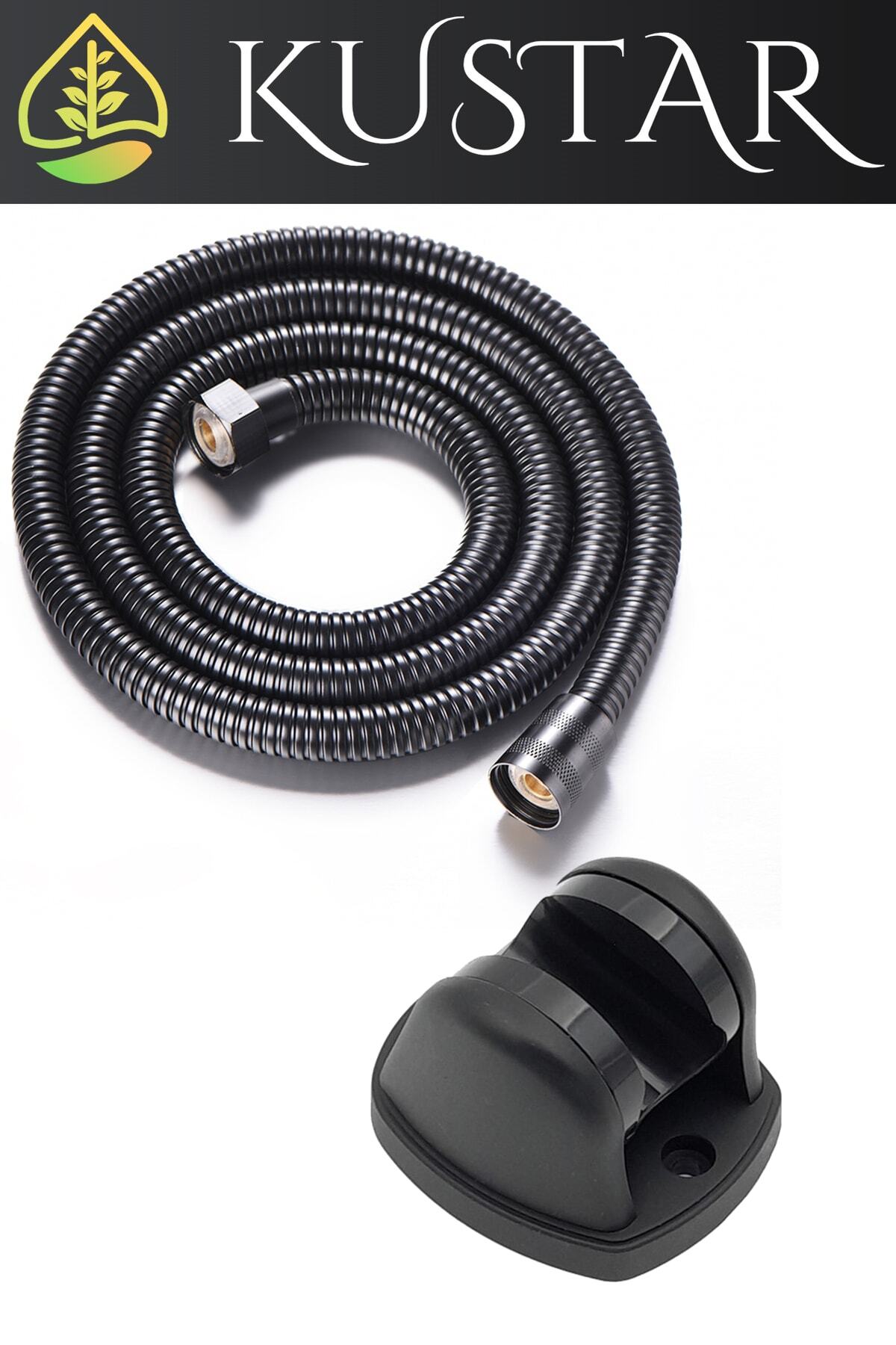 5 Fonksiyonlu Yüksek Basınçlı Spray Modlu Siyah Duş Seti 1,5m Örgülü Duş Hortumu Ve Askı