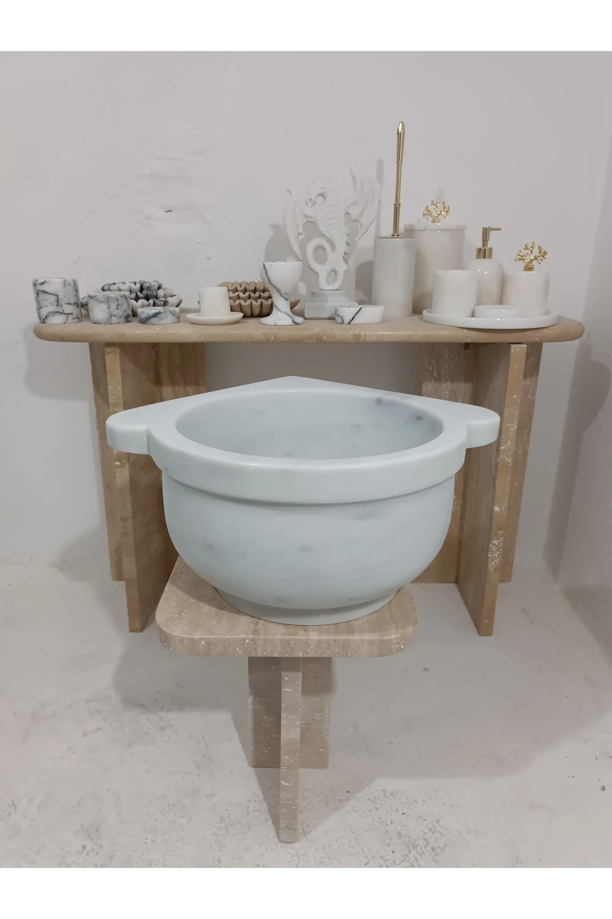 Mermer Kurna- Köşeli Kurna-hamam Kurnası-banyo Kurnası-ev Hediyesi-mermer Ev Aksesuarlar