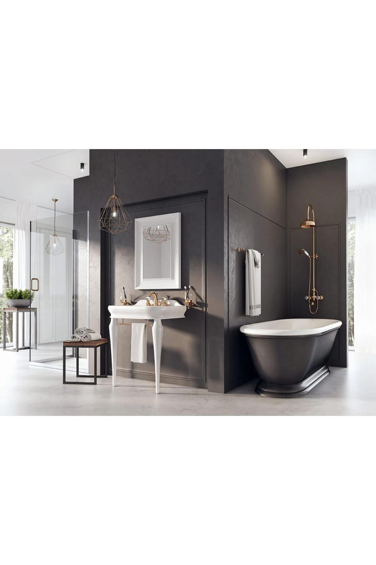 İtalyan Webert Karenina Banyo Bataryası Altın Swarovsky Taşli Duş Kolonu Ve El Duşu Seti