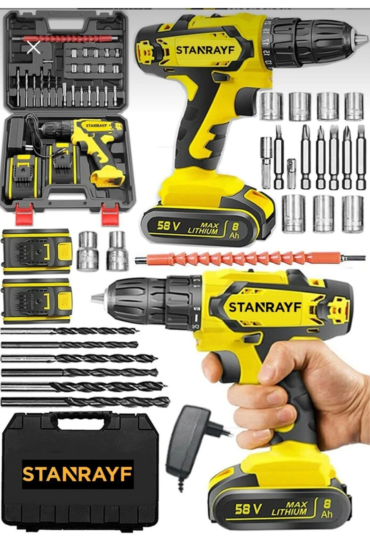 Germany 58 W 6 Ah Germany Metal Şanzıman Çift Akülü Darbeli Şarjlı Matkap Profesyonel 13mm