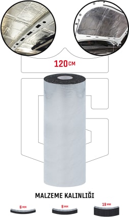 19 Mm x 120 Cm x 1 Mt Oto Yalıtım Malzemesi - Folyolu Isı Ses Yalıtım Süngeri - Alüminyum Takviyeli