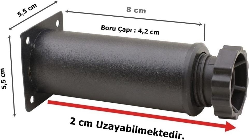 4 Adet Mobilya Ayağı Metal 8 cm Ayarlı 42 mm Mat Siyah Ayak