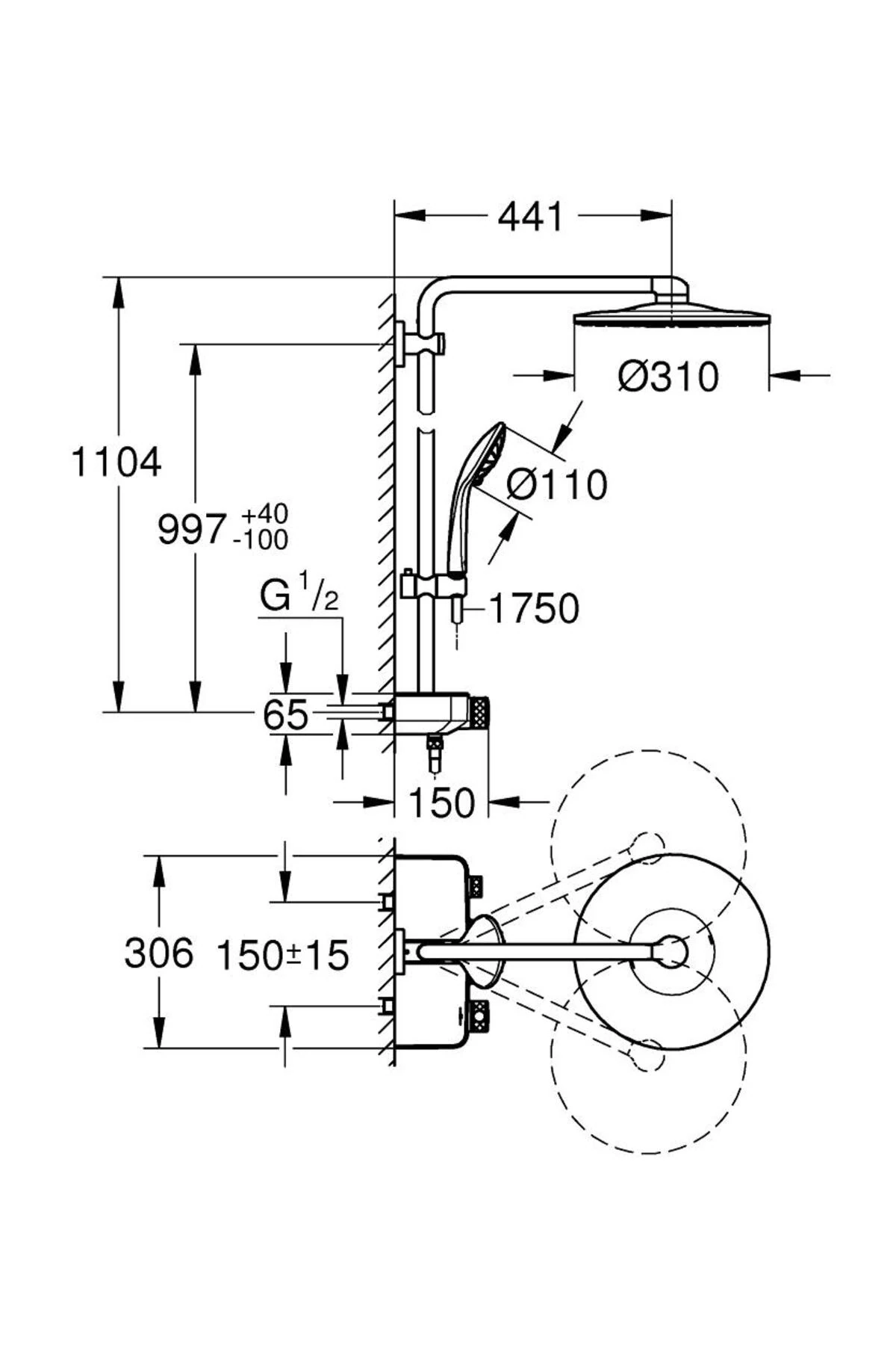 Euphoria Smartcontrol 310 Duo Termostatik Bataryalı Duş Sistemi - 26507al0