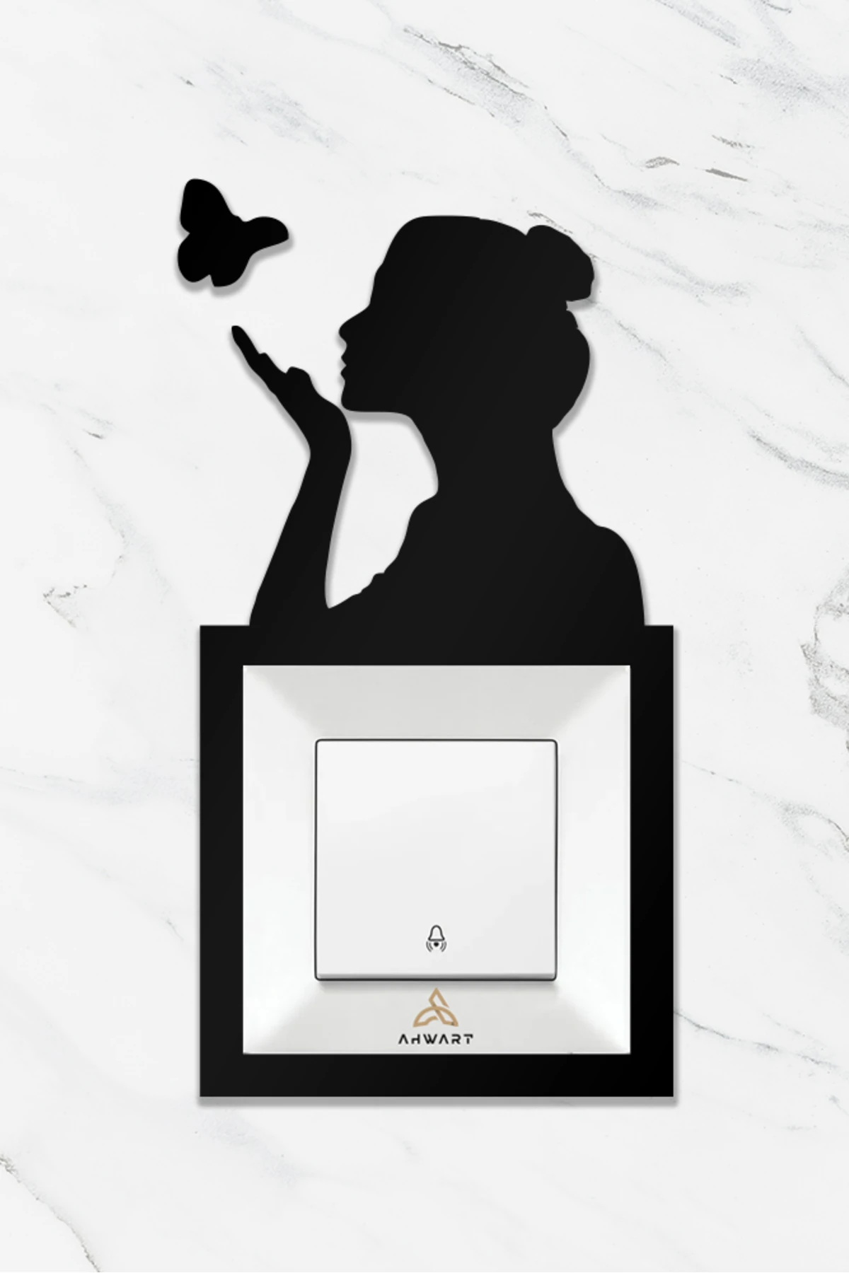 Kelebekli Kadın Ahşap Priz Çerçevesi, Dekoratif Priz ve Anahtar Çerçevesi