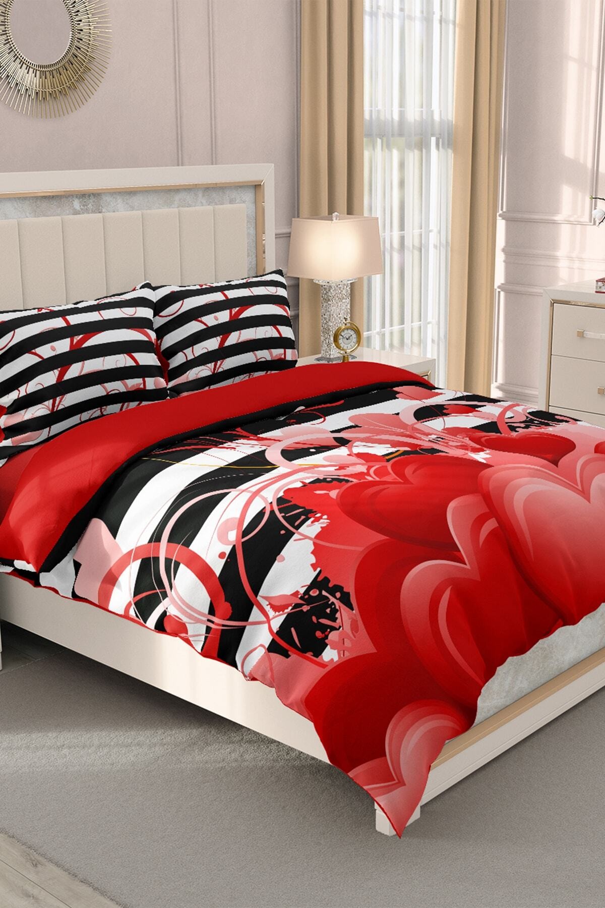 Kıng Sıze Sevgililer Günü Çift Kişilik Nevresim Takımı%100 Pamuk 3d Saten Aşk Rüyası 220x240cm
