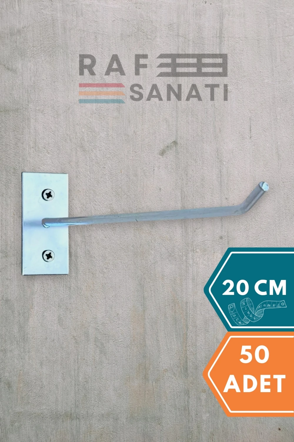 50 Adet Duvar Kancası 20 cm Duvar ve Suntaya Monte Askı Vidalı Kanca Raf Kancası Raf Askısı Aksesuar Tel