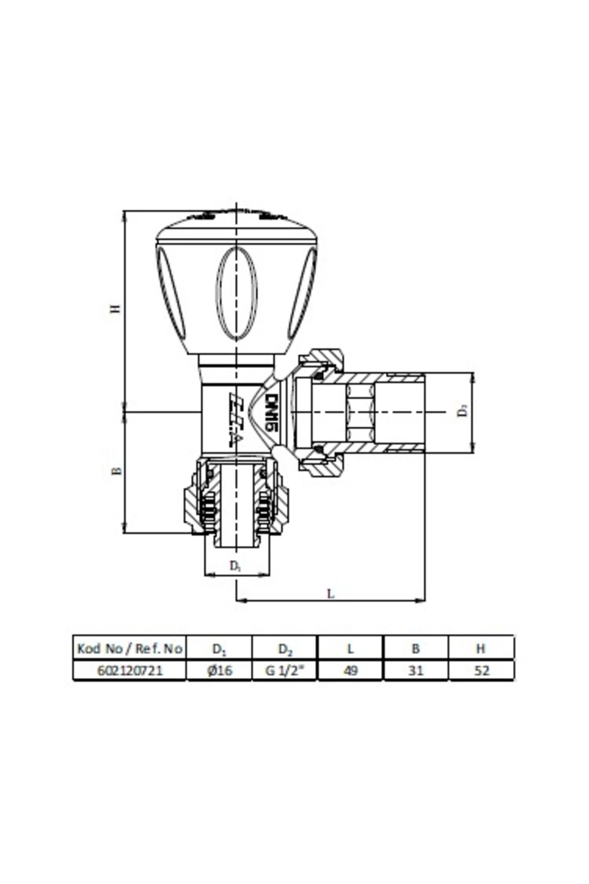 1/2" Rv3 Pex. Köşe Rad. Vanası 602120721