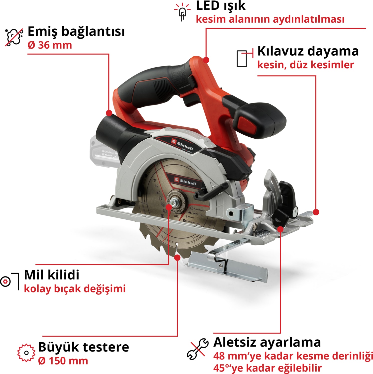 TE-CS 18/150 Li - Solo, Akülü Daire Testere (Akü ve şarj cihazı dahil değildir)