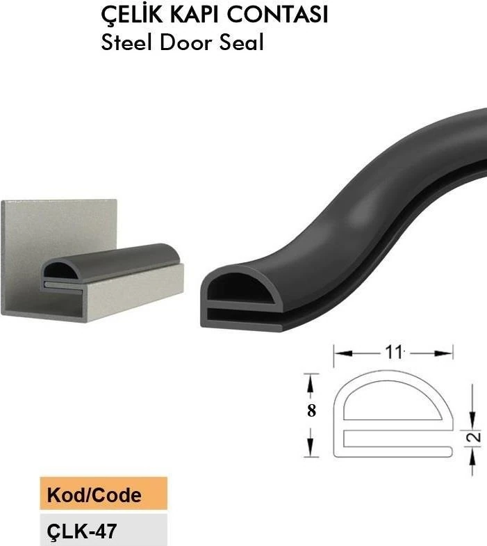 Çelik Kapı Fitili Çelik Kapı Contası Geçmeli Eşik Fitili 6 Metre Siyah