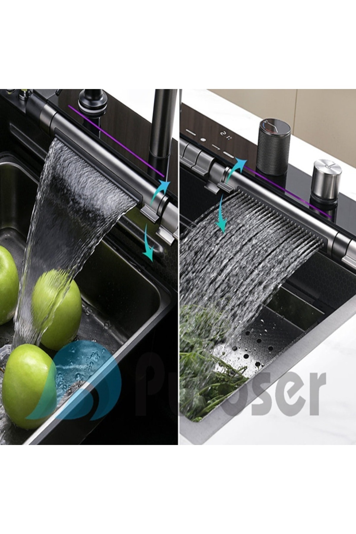 Teknolojik Mutfak Eviyesi Piyano Tuşlu Dijital Göstergeli 304 Krom Gövde Antrasit 75x45