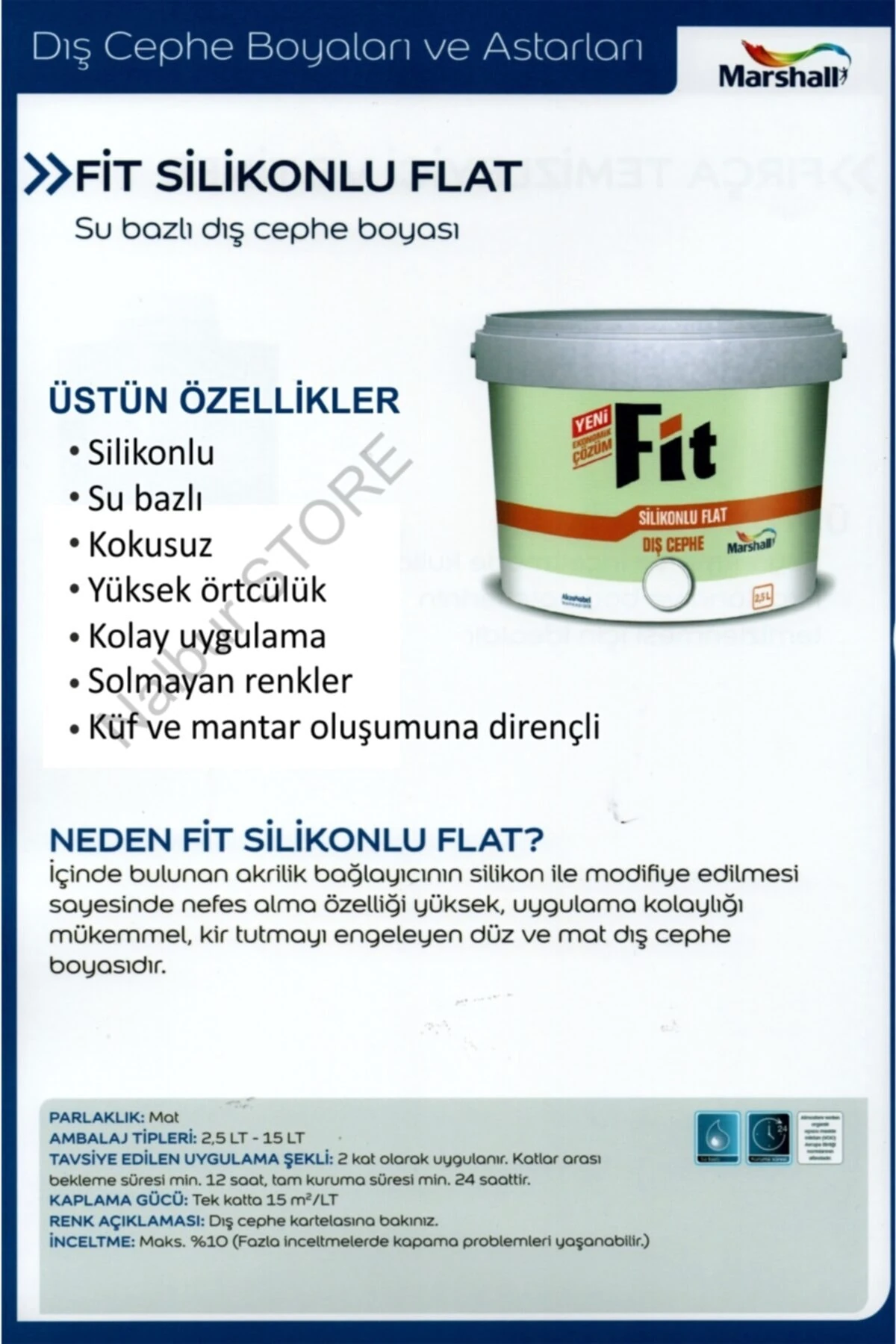 Fit Silikonlu Flat Dış Cephe Boyası 15LT=20KG BEYAZ-Kir tutmaz-Solmayan renkler-Kokusuz
