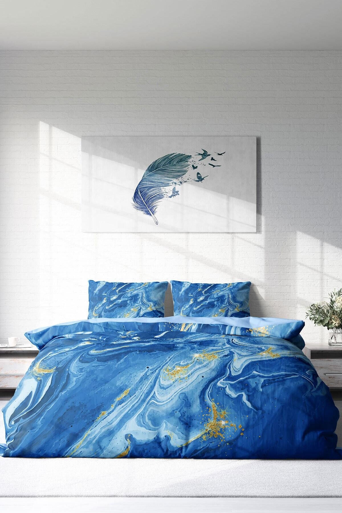 Kıng Sıze Bluedream 3d Pamuk Saten Çift Kişilik Nevresim Takımı 220x240cm