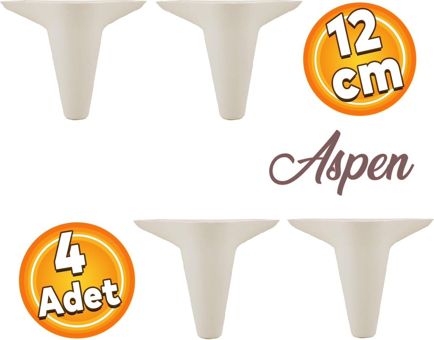 Aspen Lüks Mobilya Kanepe Koltuk Tv Ünitesi Baza Ayağı Ayakları 12 Cm Krem Ayak (4 Adet)