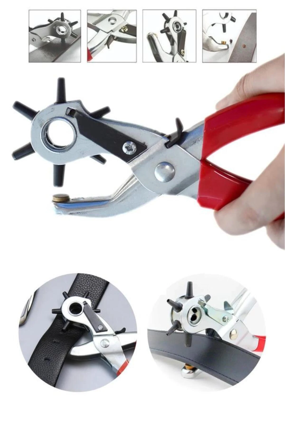 6 Başlıklı Kemer Delme Pensesi Deri Pensi Saat Kayışı Delici Yuvarlak ve Düz Delik Açıcı Alet