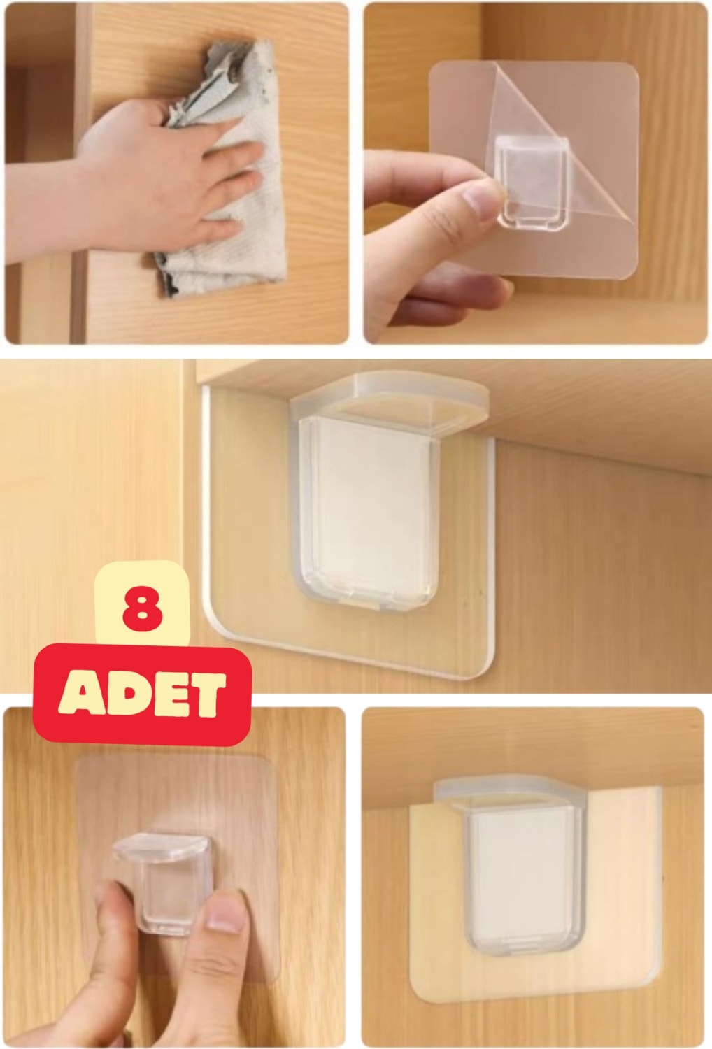 8 Adet Çok Amaçlı Raf Köşe Tutucu Yapışkanlı Dolap İçi Köşe Destek Aparatı Klips