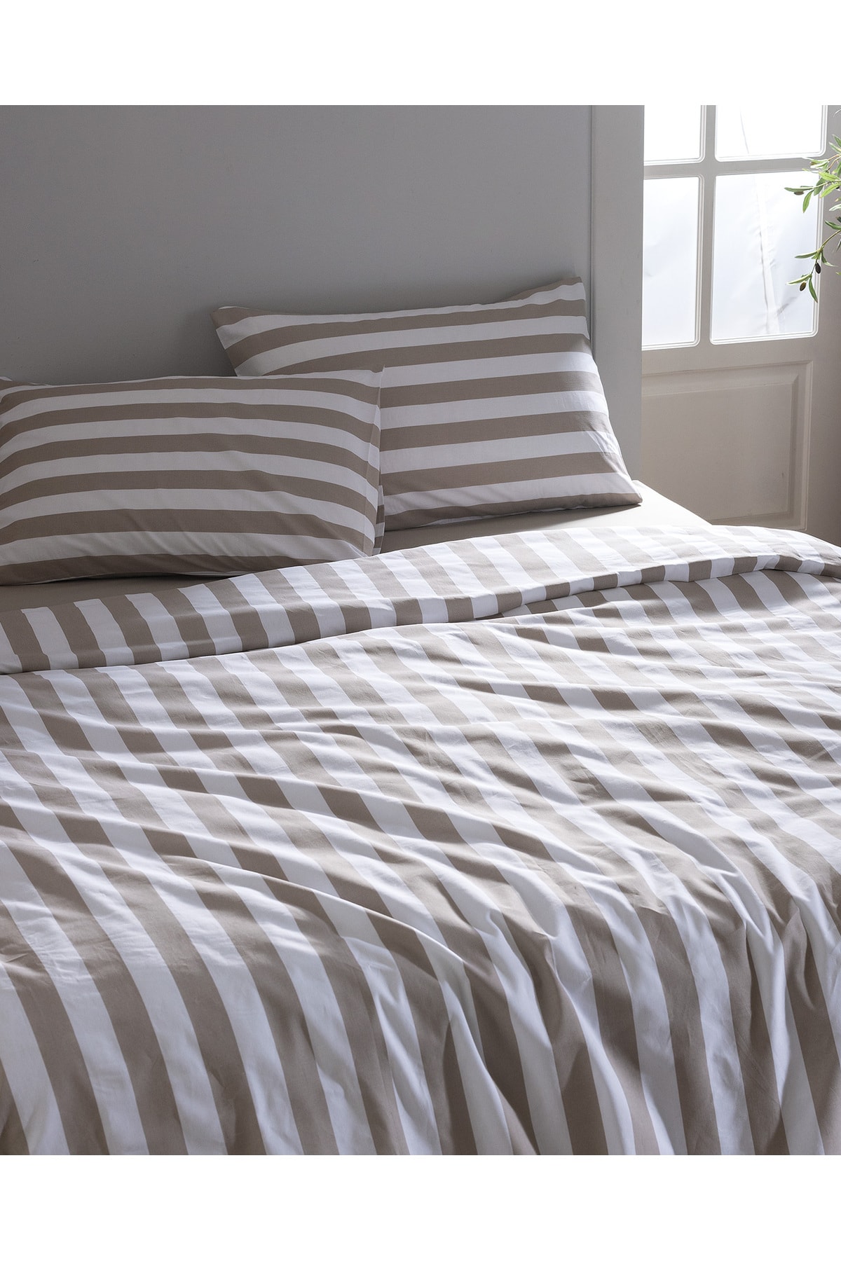 Avignon King Size %100 Pamuk Ranforce Baskılı Nevresim Takımı - Bej