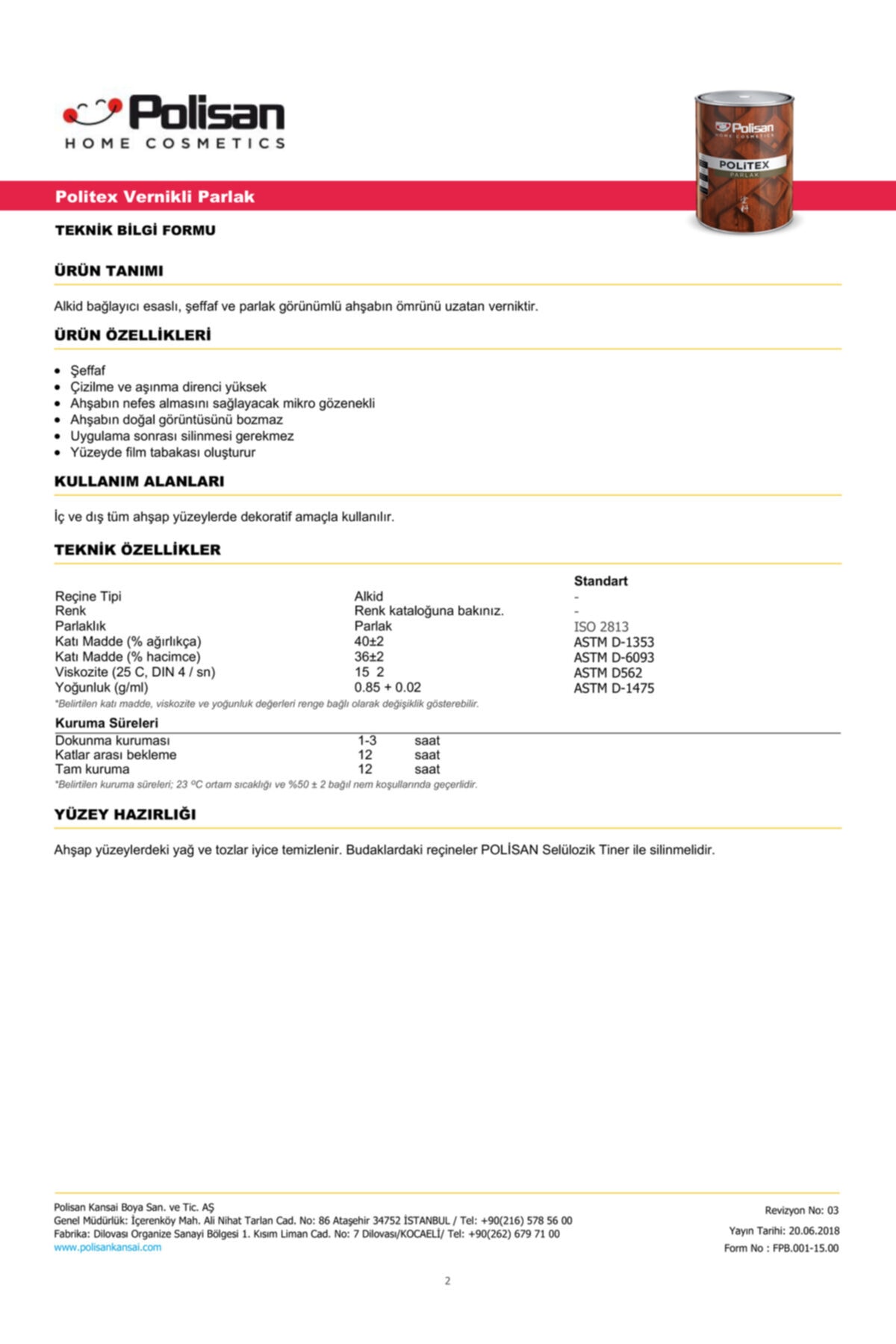 Politex Vernikli Ahşap Koruyucu Parlak 2,5 Lt. Açık Meşe