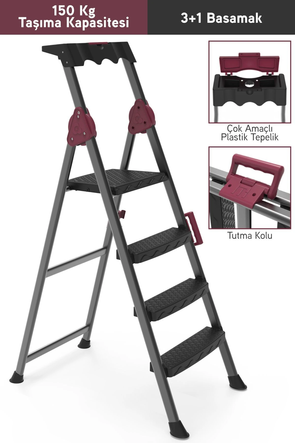 Comfort 3+1 Basamaklı Kolay Taşınır Tutamaçlı Merdiven