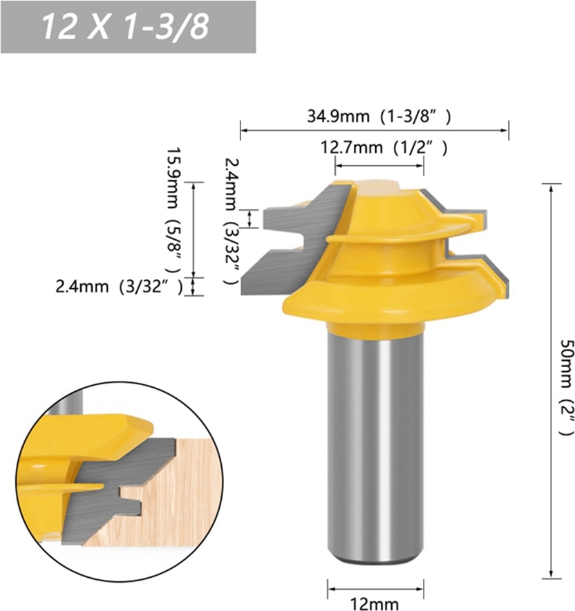 45 Derece Kilit Konik Freze Kafası 45 Derece 12X1-3/8 Gömme Bıçak Çizgi Bıçak Sağ Açı Bıçak Ağaç Işleme Aleti (Yurt Dışından)