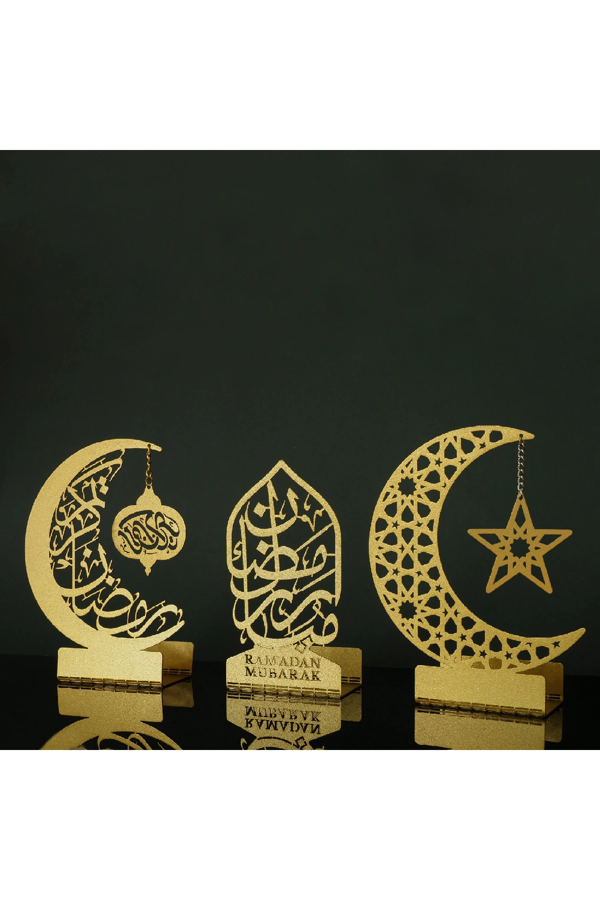 3'lü Metal Mübarek Ramazan Mumluk Seti - Gümüş - Hoşgeldin Ramazan Süsleri Ev Dekorasyon - Wamh099