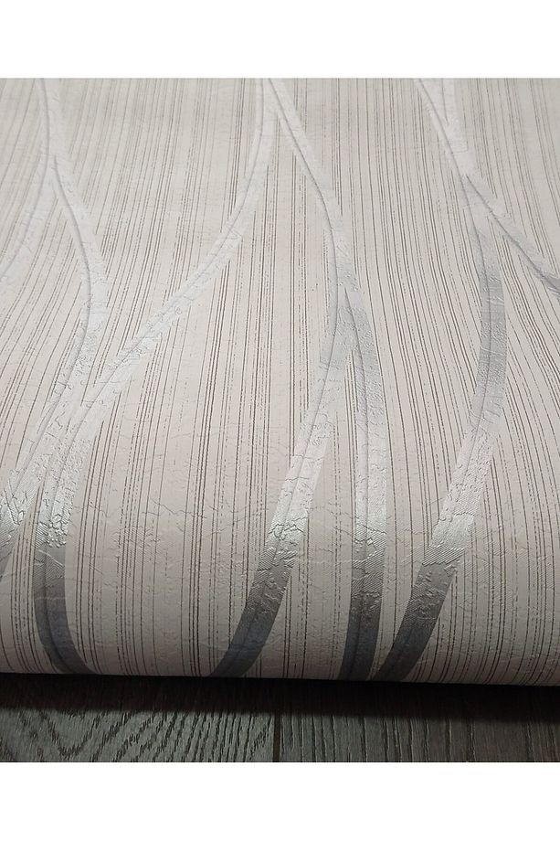 Elips Desenli Gümüş Detaylı Çizgili Duvar Kağıdı(5m2)