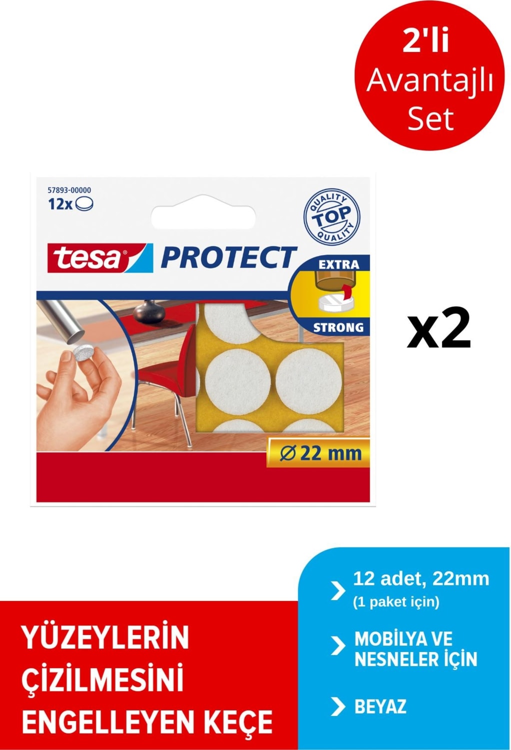 Zemin Koruyucu Keçe Daire Beyaz 22 mm 12 Adet x 2 Paket (Toplam 24 Keçe)