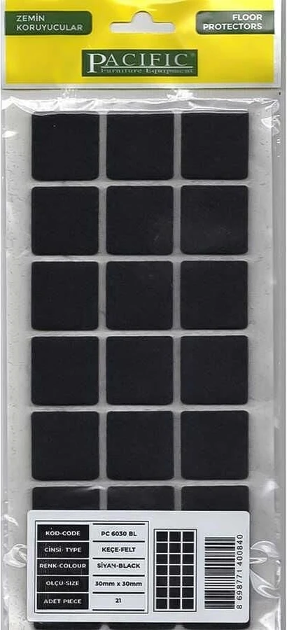 çınar ticaret pacific 6030 bl yapışkanlı keçe 30 mm x 30 mm siyah