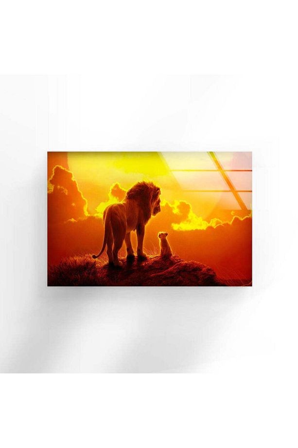 Aslan Temperli Cam Duvar Tablosu
