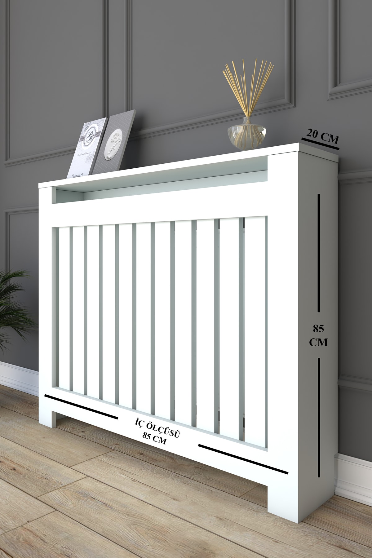 Kalorifer Petek Kapama 85 Cm (İÇ ÖLÇÜSÜ) Lambiri Desenli Mdf Mat Beyaz