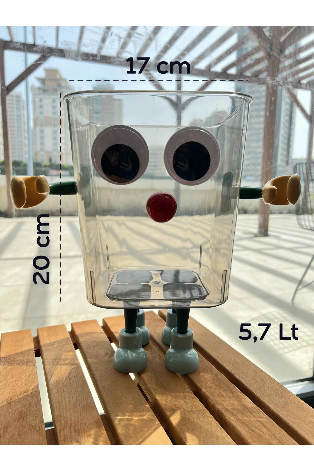 Sevimli Robot Çöp Kovası Çocuk Oyuncak Saklama Kutusu Stickerlı | Kapaksız 5,7 Litre Antrasit