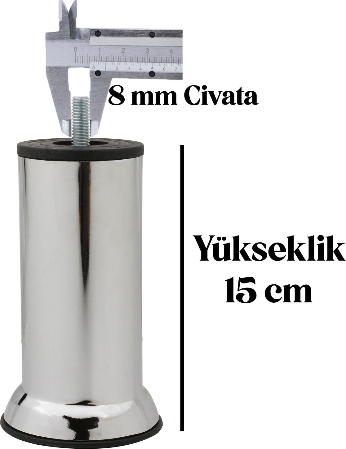 Mobilya Yükseltici Kanepe Baza Koltuk Destek Ayağı M8 Civata Krom Ayak 15 cm (4 Adet)