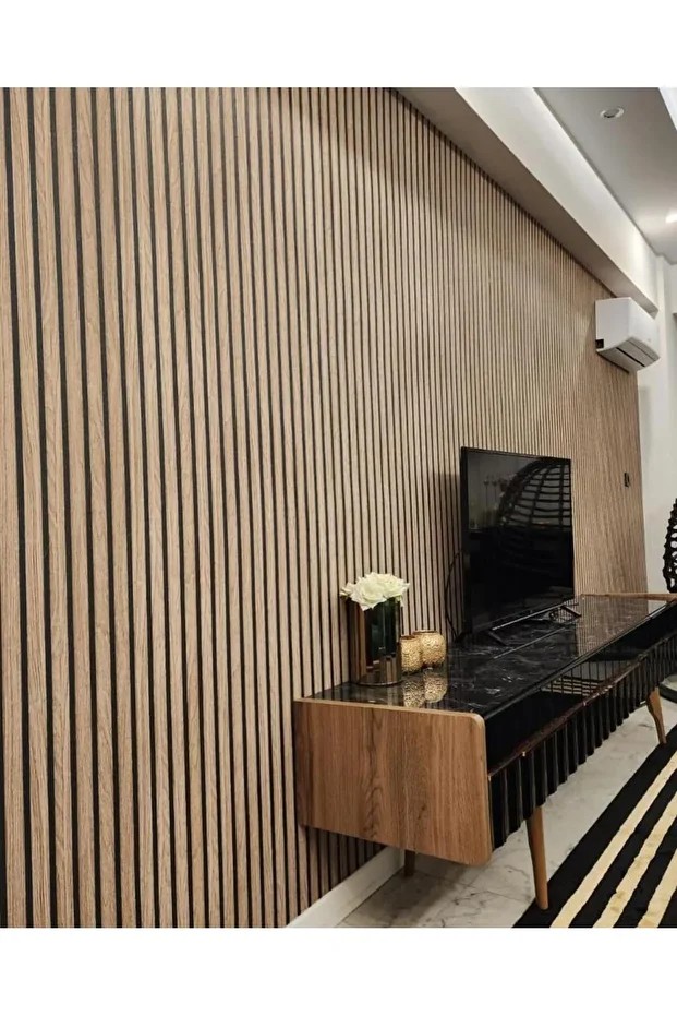 16 M² 1.Sınıf Kalite Silinebilir Lambri Panel Ahşap Duvar Çıtası Desenli Premium Duvar Kağıdı 3406
