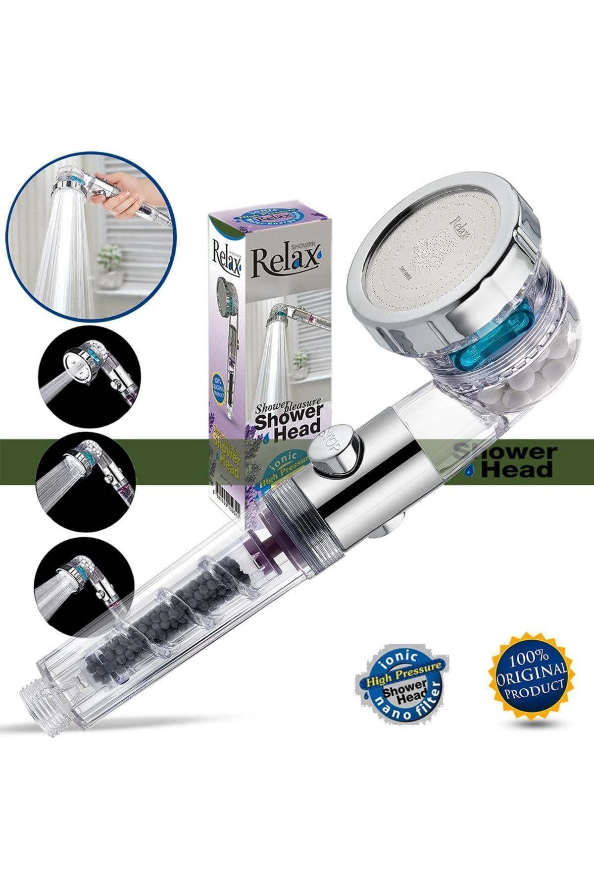 Relax Multy Üç Fonksiyonlu Ayarlı On-off Düğmeli Filtreli Mineralli Tasarruflu Basınçlı Duş Başlığı