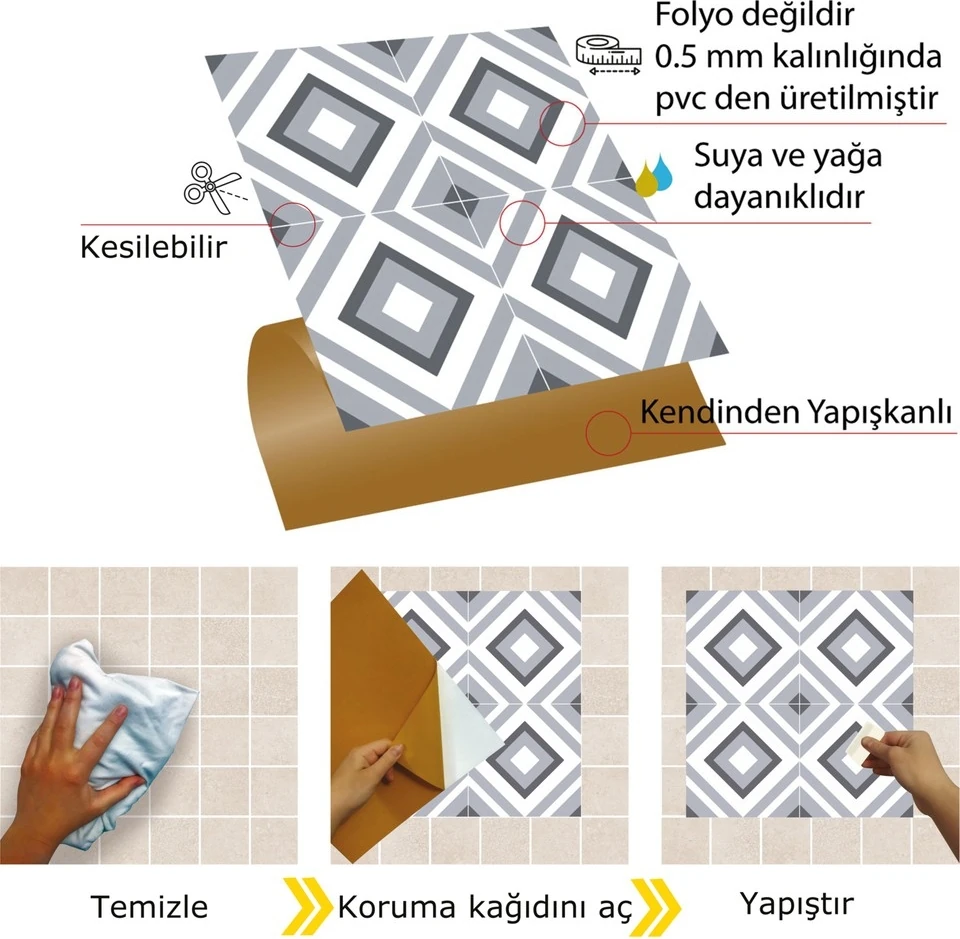Kendinden Yapışkanlı Geometrik 031 Desenli Pvc Karo 30X30 cm (33 Adet) 3m2
