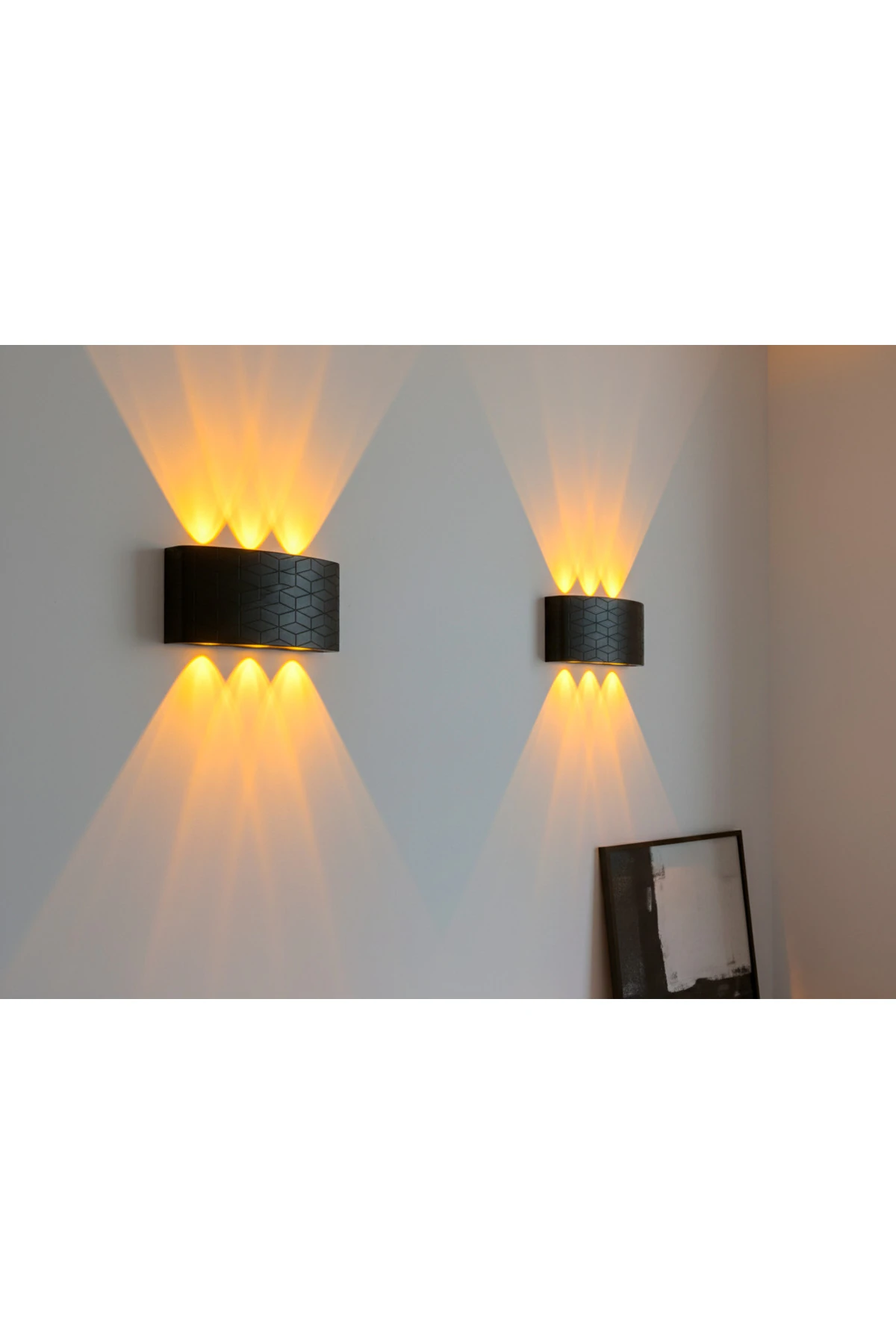 Geometrik Deren Siyah Kasa Günışığı Anahtarlı Ledli Elektrikli Aplik - Tek Adet - PİLLİ DEĞİLDİR