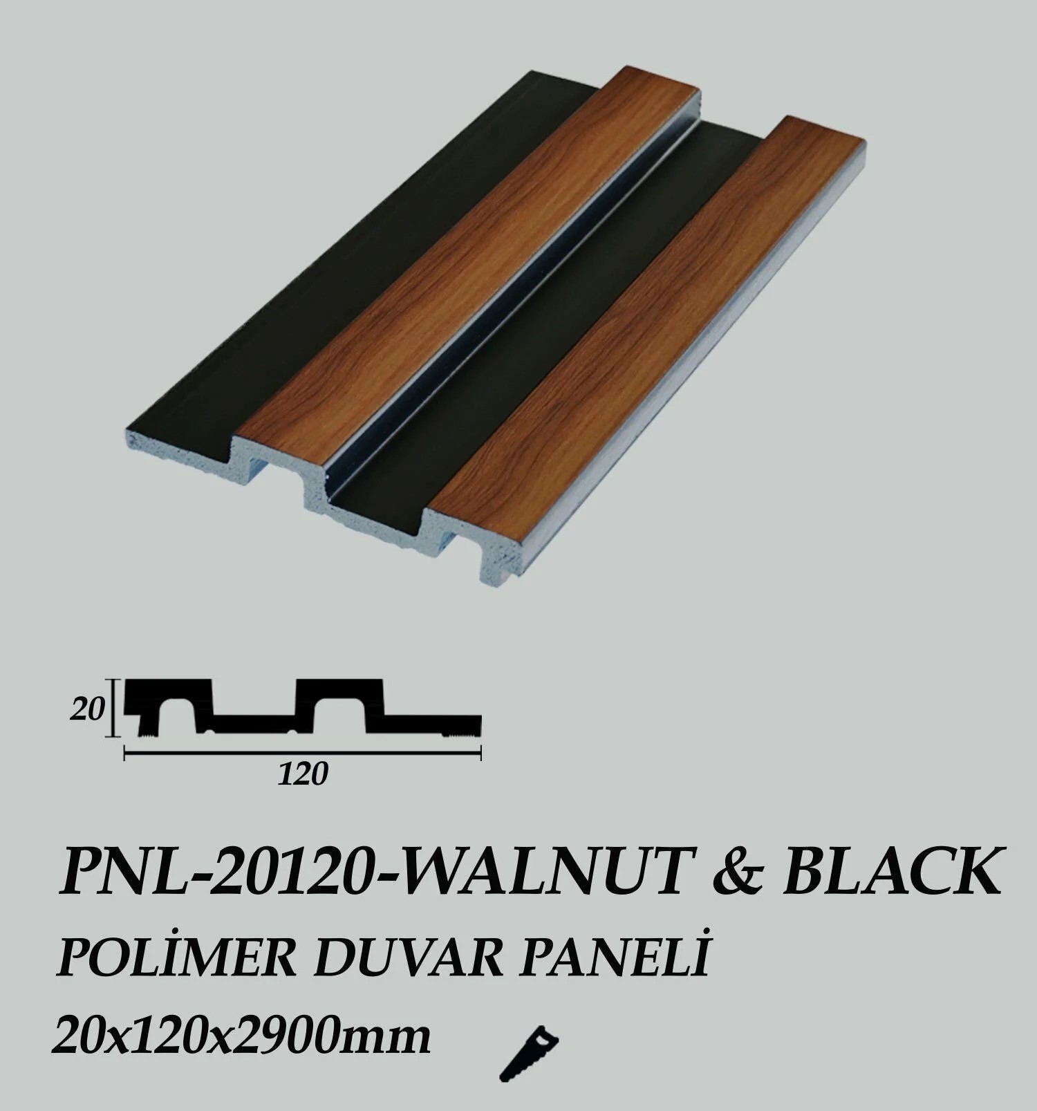 WALNUT&BLACK Polimer Duvar Paneli 20X120X2900mm