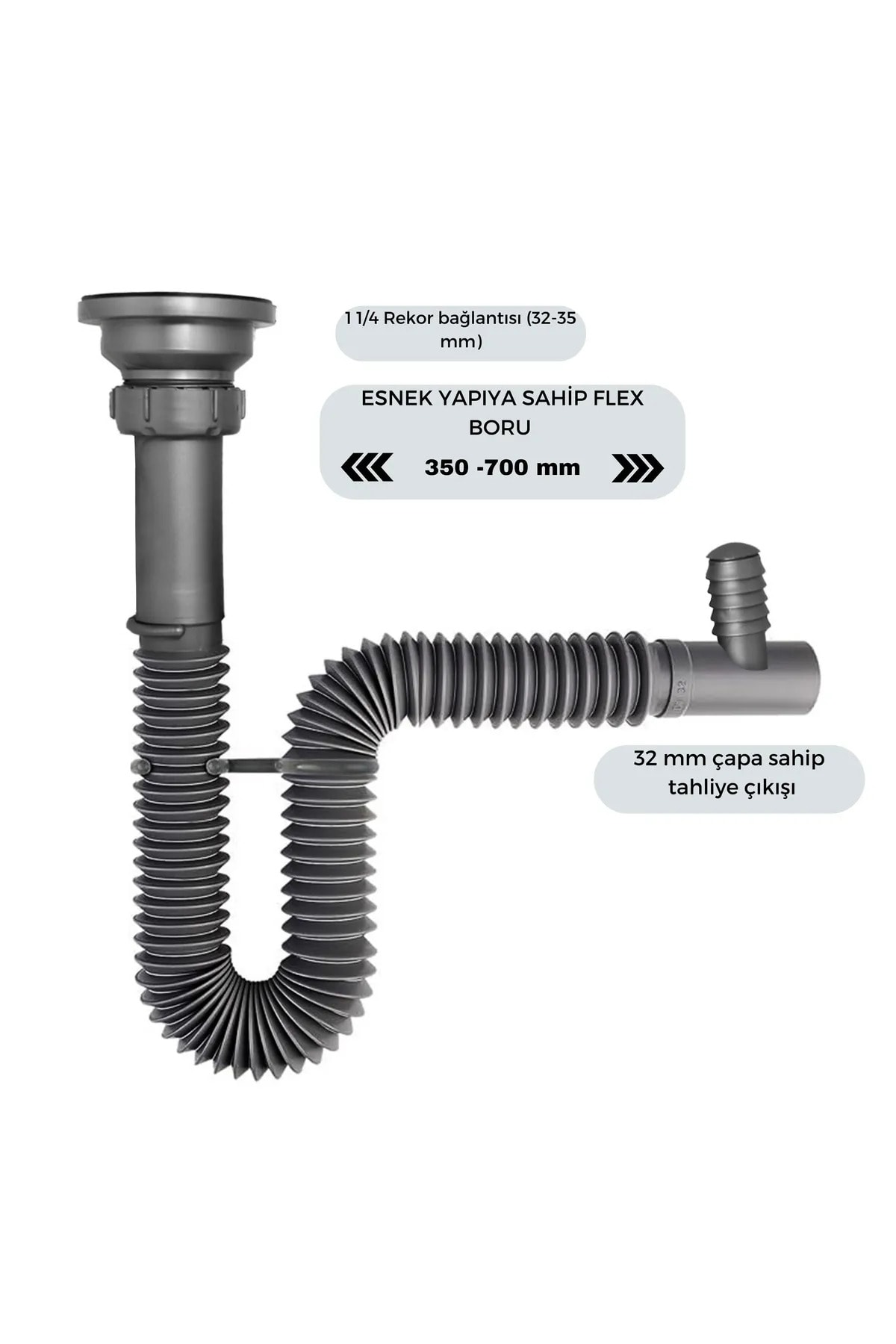 Çamaşır Ve Bulaşık Makine Girişli Körüklü Lavabo Sifonu