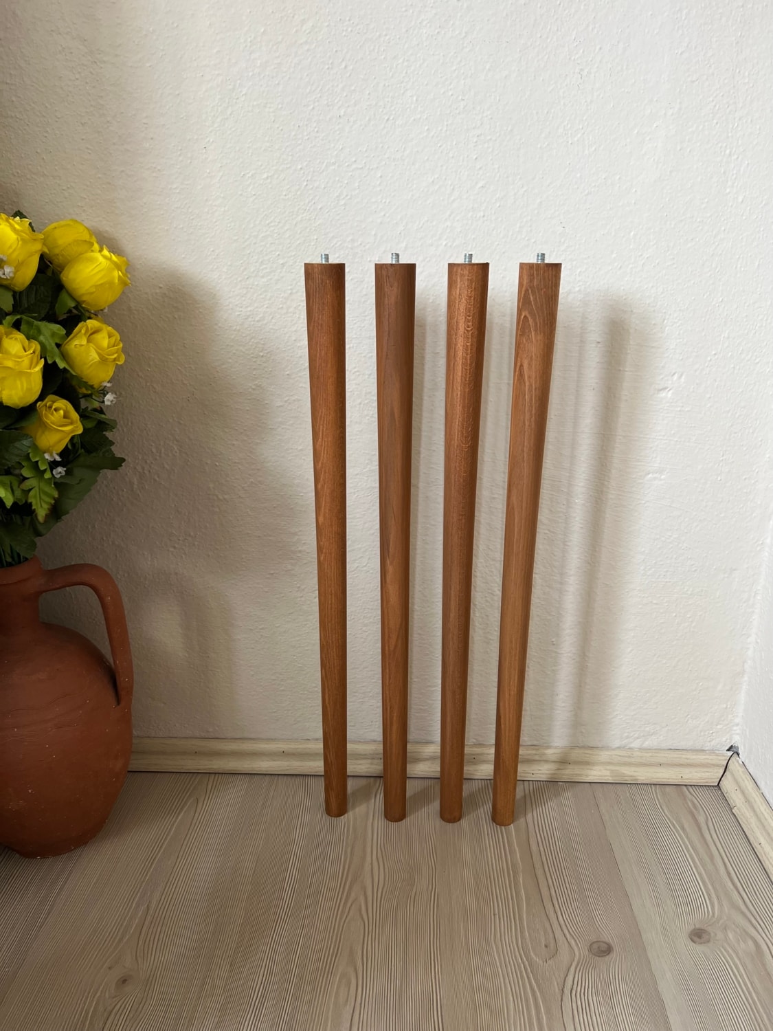 41 cm Açık Meşe Ahşap Konik Ayak – 4’lü Set | Masa, Sandalye, Sehpa Ayağı | Montaj Aparatları ve Vidalar Dahil