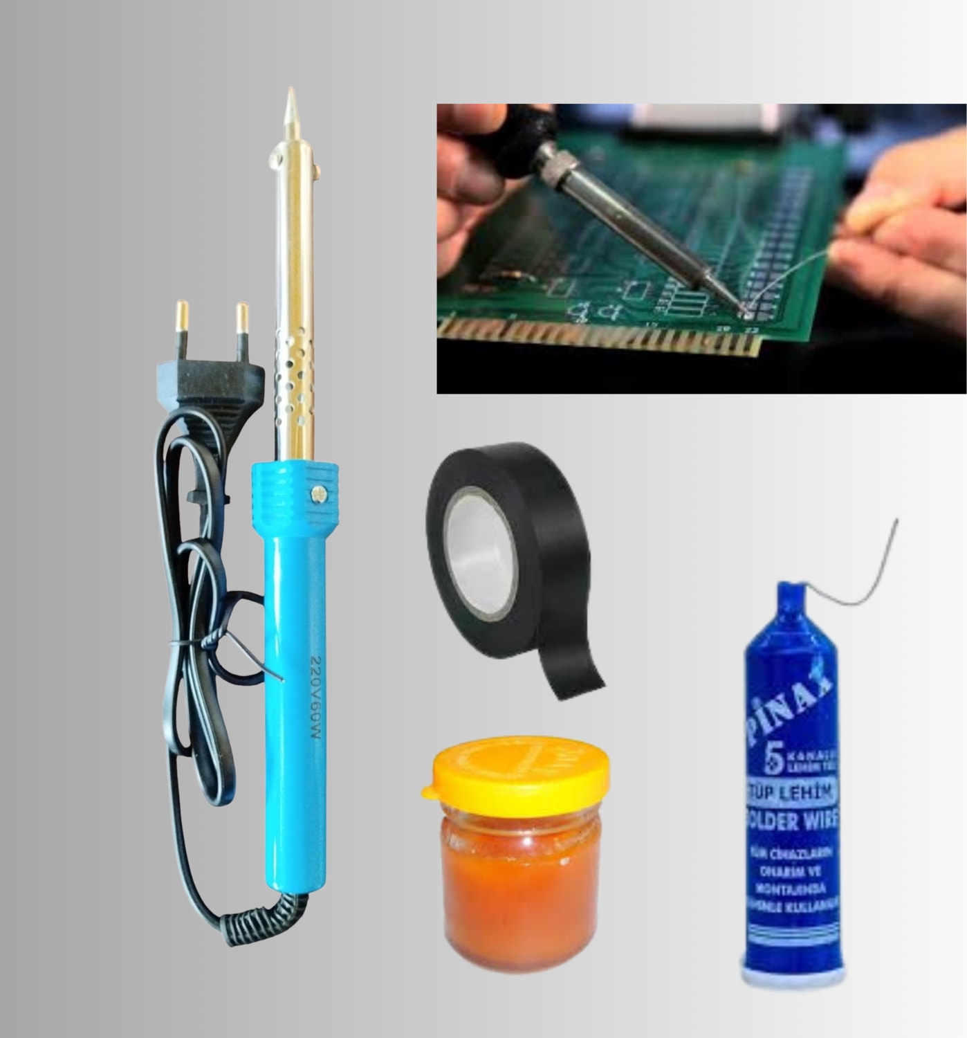 4'lü Lehim Makinesı Seti 60W Havya Kalemi Tel Lehim Pastası Elektrik Bandı