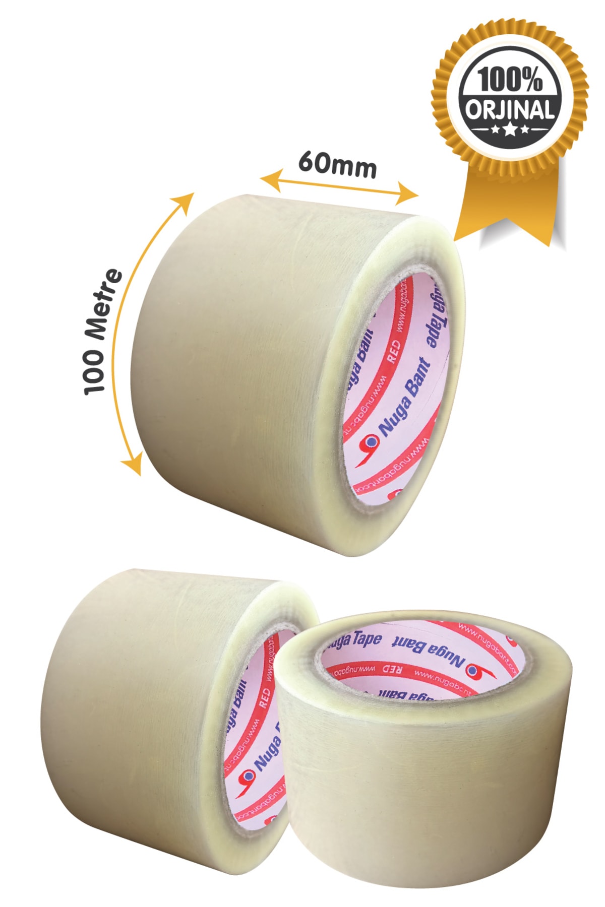 NUGA Geniş Koli Bandı (6ADET) 60mm.x100m,Şeffaf-Güçlü ve Dayanıklı-Hotmelt Yapışkanlı