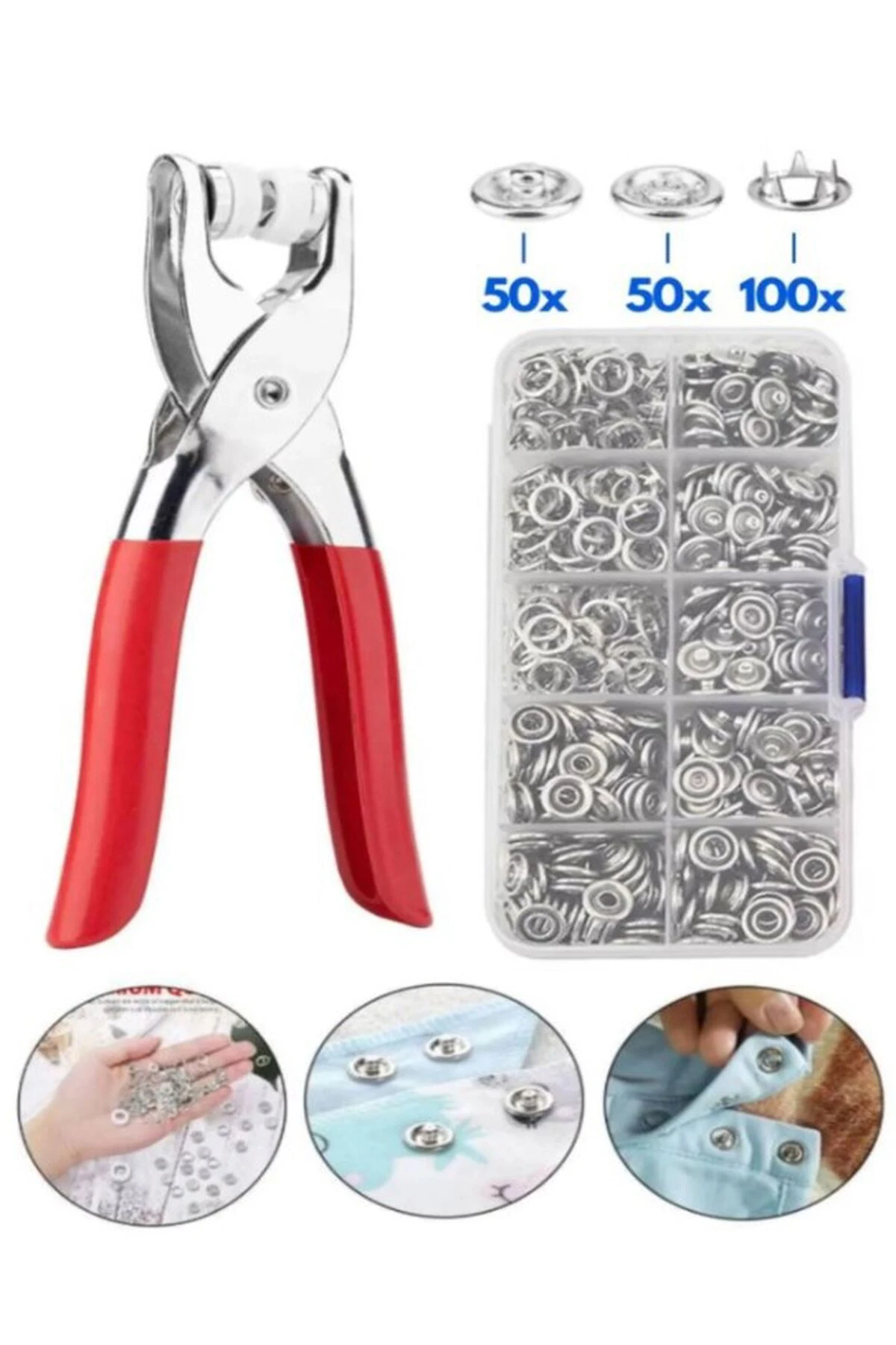 200 adet Paslanmaz Çelik Çıtçıt ve Pense Seti Metal Çıt Çıt Makinesi