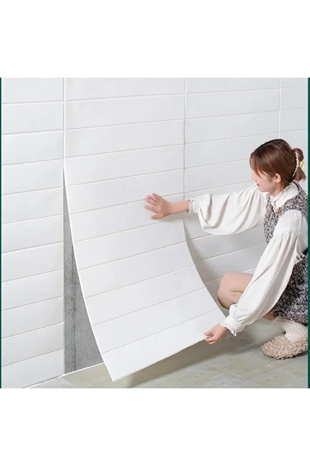Kendinden Yapışkanlı Tek Parça Lambiri Model 70x500cm Salon Koridor Sünger Duvar Kağıdı Paneli NW43