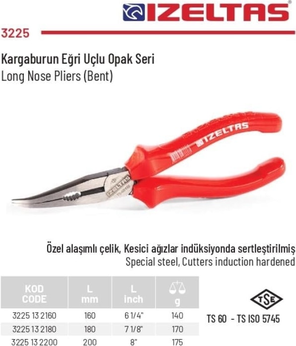 Izeltaş 180 mm Kargaburun Eğri Uçlu Opak Seri 3225 13 2180