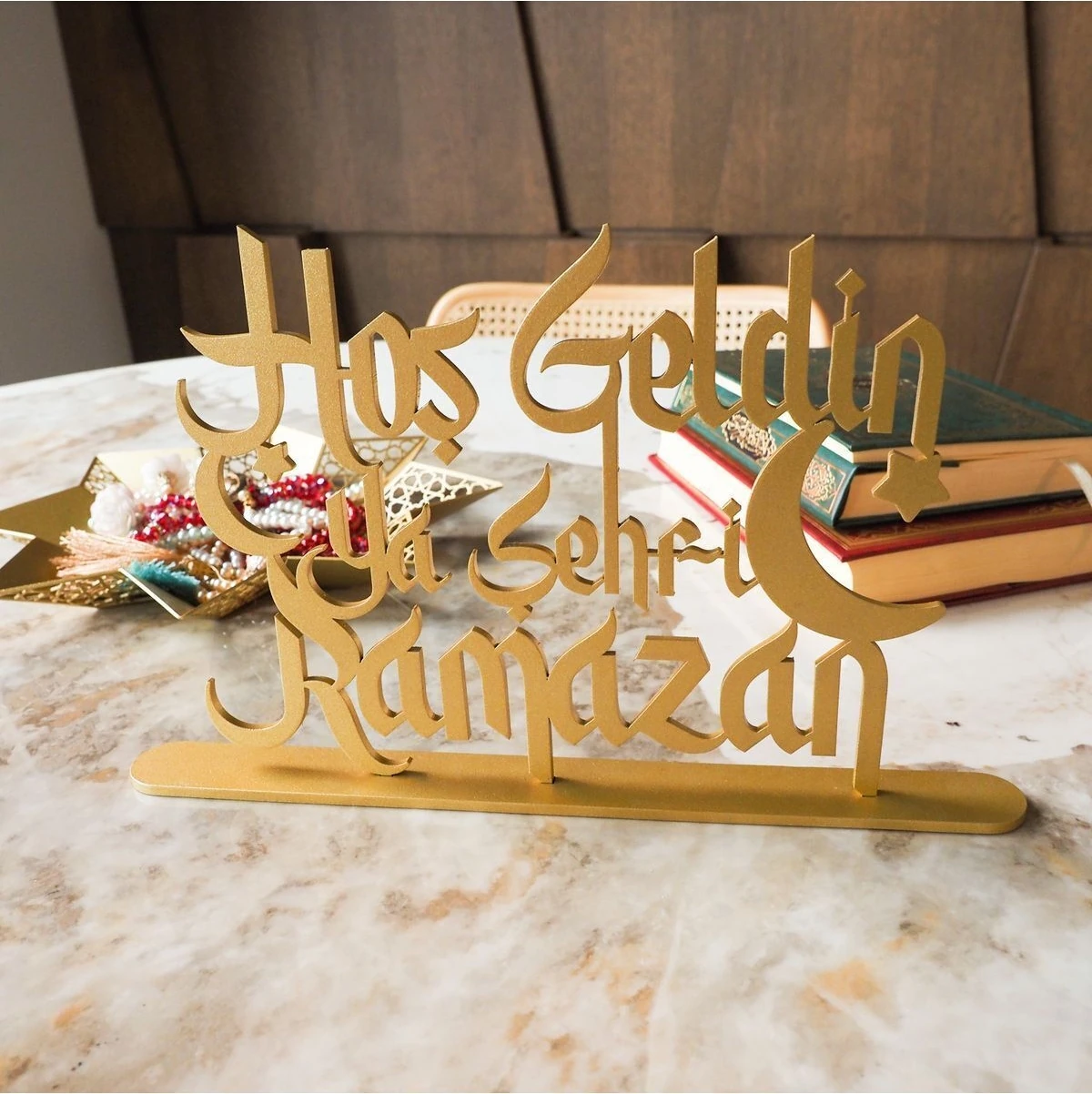 Hoş Geldin Ya Şehri Ramazan Metal Masaüstü Islami Dekor - 30 x 19 cm - Ramazan Süslemeleri - WAMH129