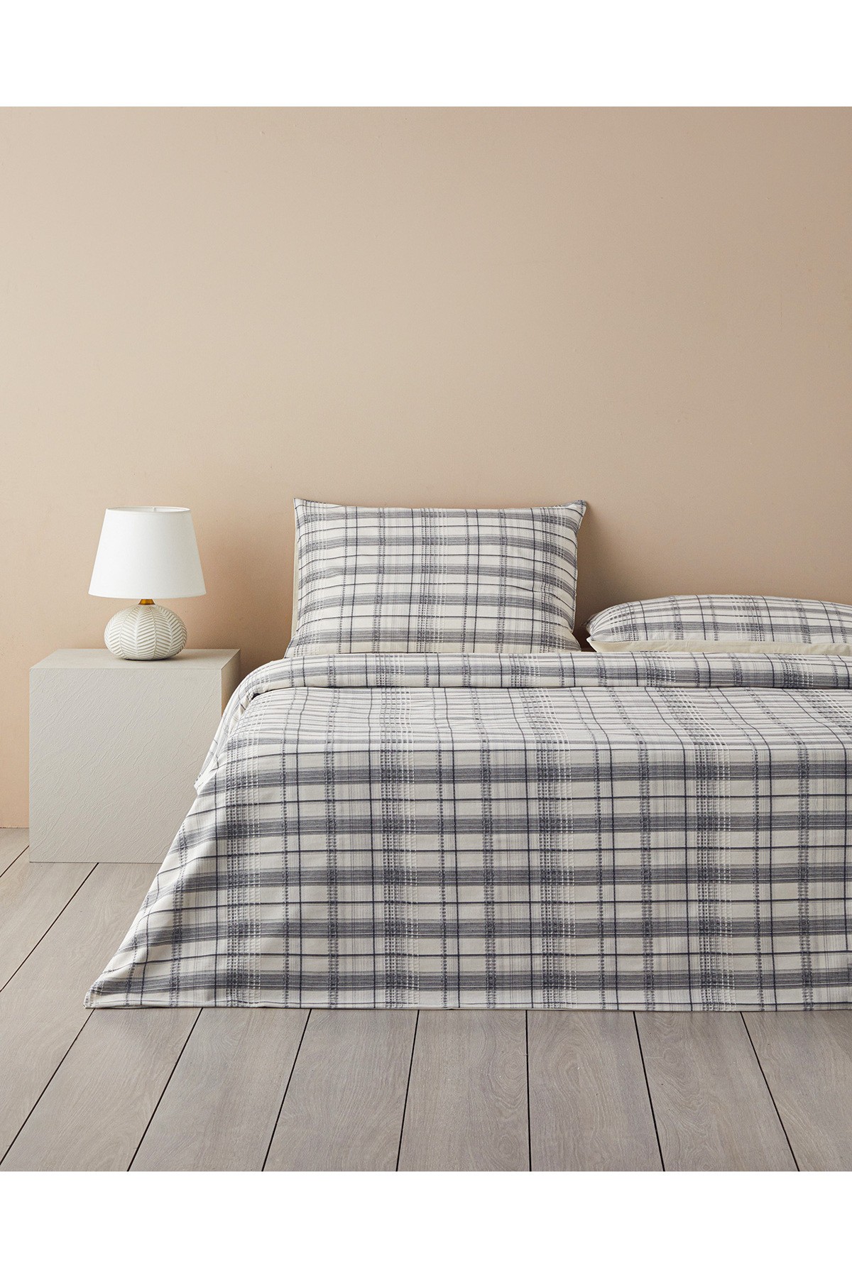 Waffle Check İpliği Boyalı Çift Kişilik Nevresim Takımı 200x220 cm Gri