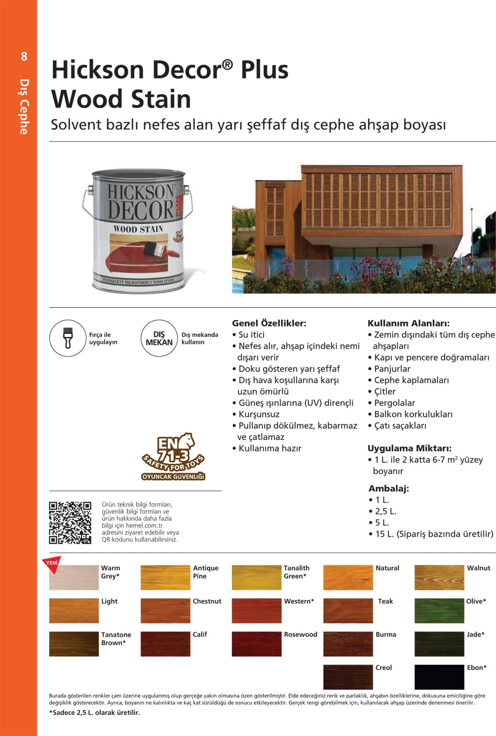 HİCKSON DECOR SOLVENT BAZLI RENK CİLA BİRLEŞİK DIŞ MEKAN BOYASI 5 LT