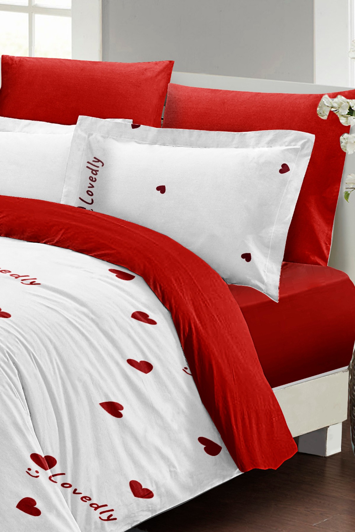 Nevresim Takımı %100 Doğal Pamuk Kalpli Çift Kişilik 3d Digital Lovedly