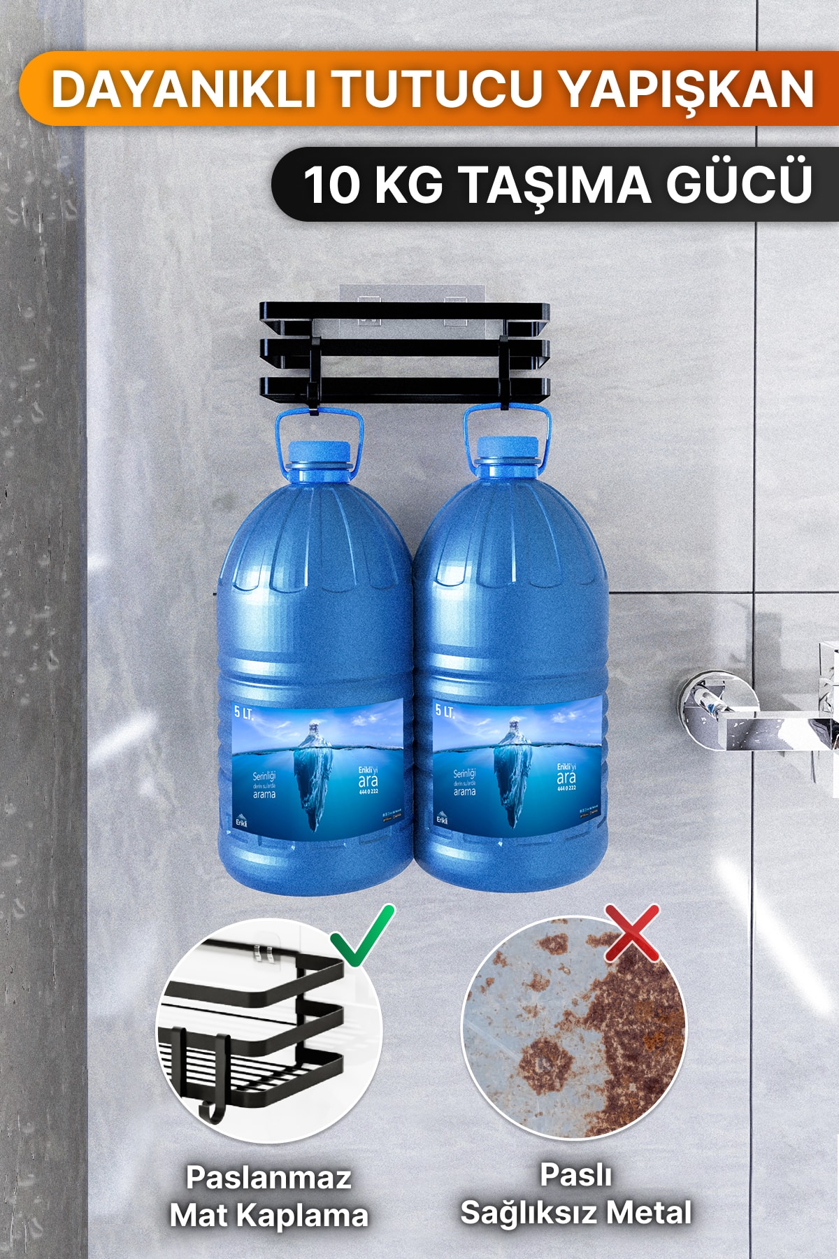 Banyo Düzenleyici Şampuanlık Sabunluk 2 Li Set Lamalı Yapışkanlı 4 Askılı Duş Rafı Organizer